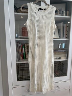 Tahari Cream Open-Knit Midi Dress Cover Up